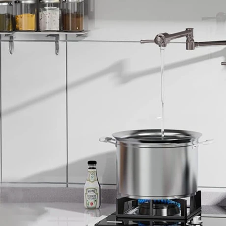 Lavatorio Monocomando Cocina Llena Ollas Brushed Nickel Solo Agua Fria 000