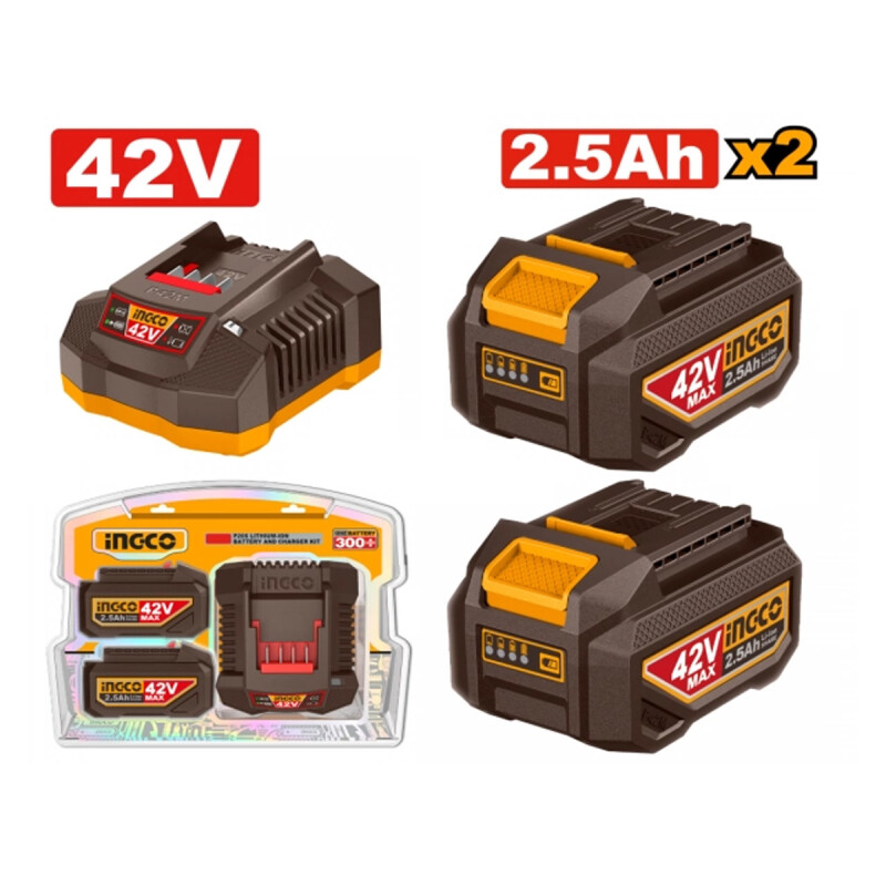 SET X2 BATERIAS 2.5AH + 1 CARGADOR 42V P42M INGCO FBCPM25221 SET X2 BATERIAS 2.5AH + 1 CARGADOR 42V P42M INGCO FBCPM25221