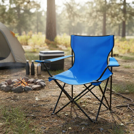 Silla Plegable C/Portavaso, Apoyabrazos Bolso Liviana 90 Kg Azul