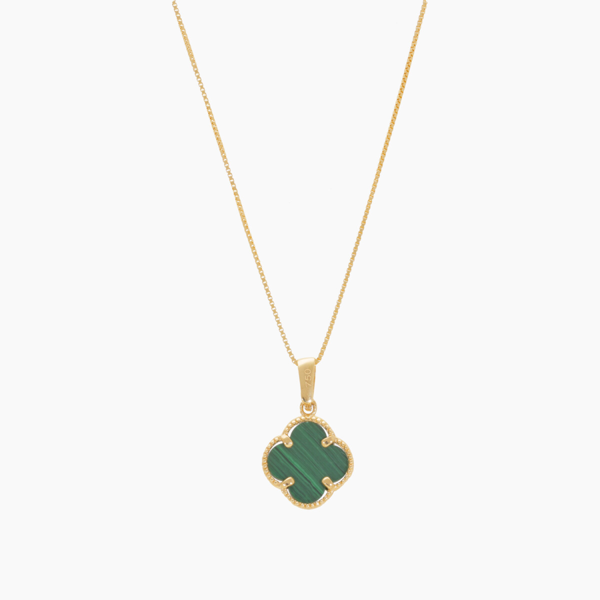 Cadena En Oro 18k Estilo Van Cleef Con Colgante De Malaquita 
