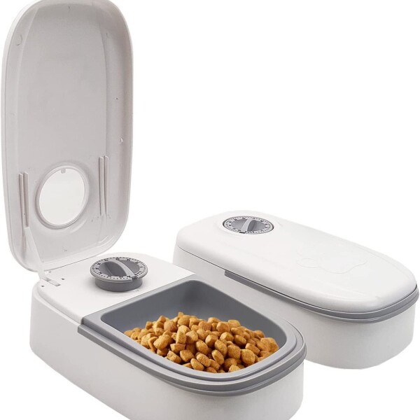 Dispensador De Alimento Timer Para Mascotas Gatos Perros Color Variante Gris