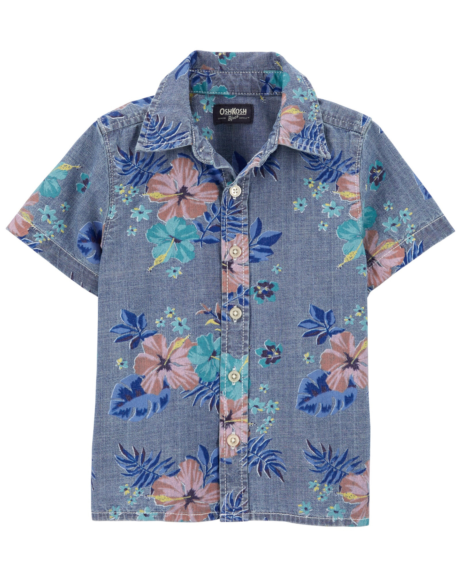 Camisa jean manga corta diseño floral. Talles 2-5T Sin color