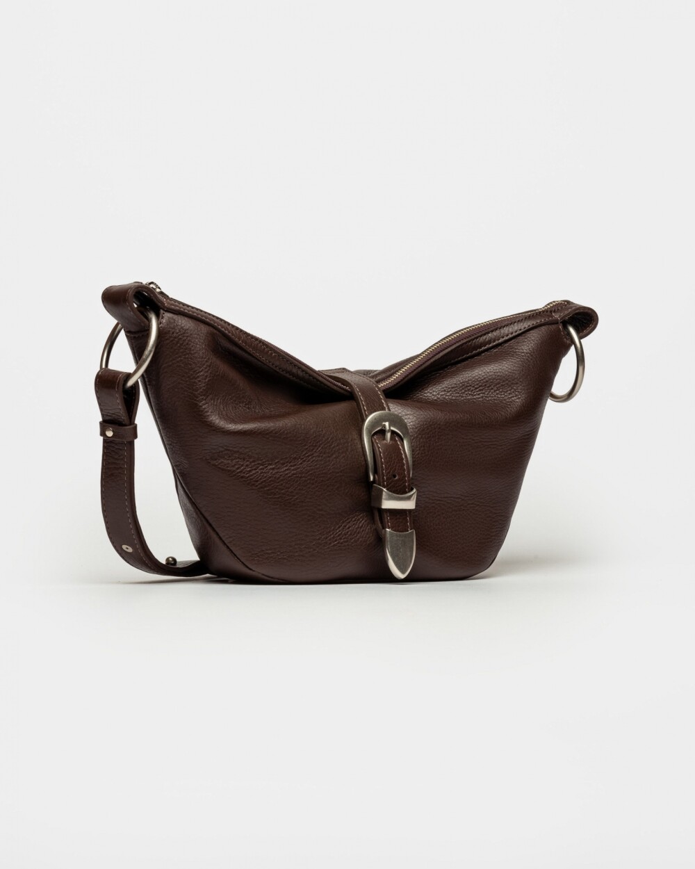 Bandolera Bambú En Cuero Satinado Marron
