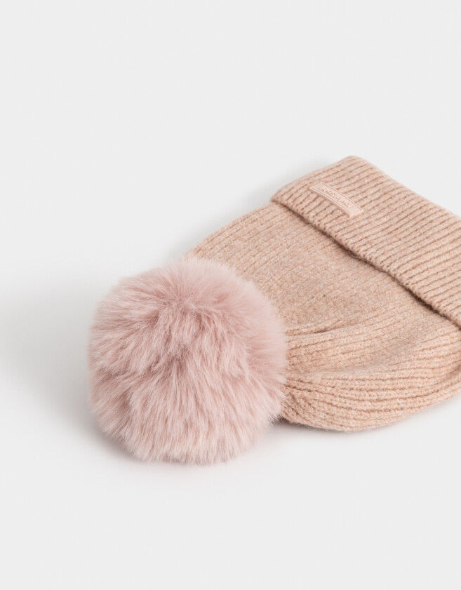 Gorro Clasico Gorro Tejido Con Pompón - Rosa Viejo