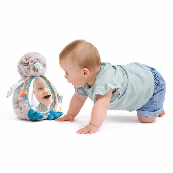 Peluche Sensorial Espejo Pájaro Kiwi Para Bebé 20 Cm Ludi Color Gris