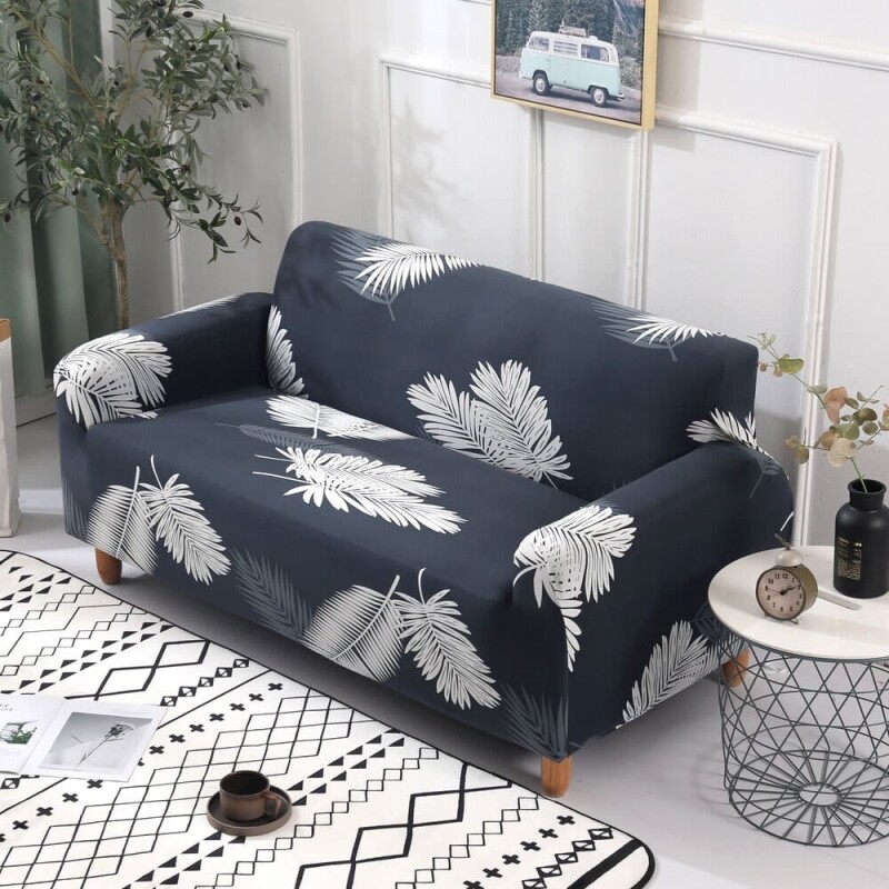 Funda sillón 4 cuerpos estampada Hojas Grises