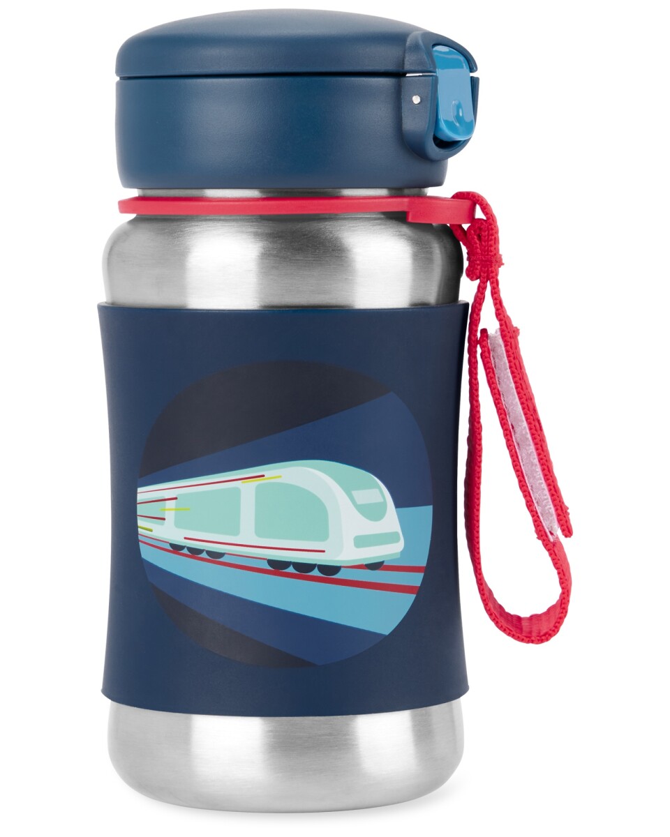 Botella de acero inox. con sorbito, diseño tren 