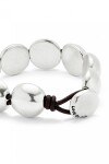 PULSERA DE CUERO CON CUENTAS GRANDES DE ALEACIÓN DE METALES BAÑADAS EN PLATA DE LEY Pulsera