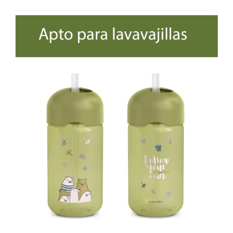 Vaso con Pajita Estampado Osos Antiderrame Verde