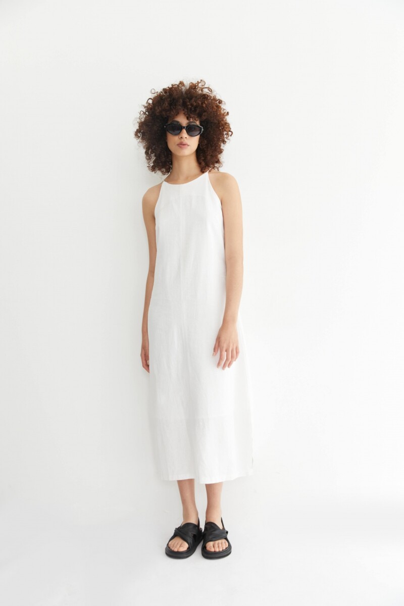 Maxi vestido de lino con tajos en laterales - blanco 