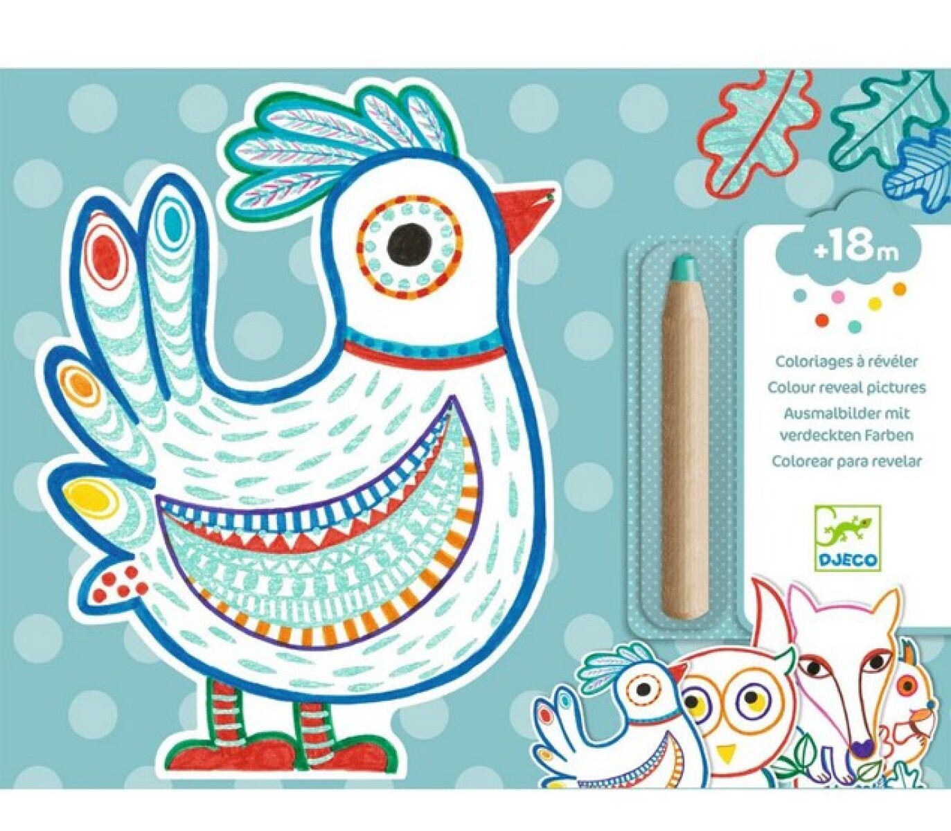 DJ0006 - Láminas Para Colorear X12 Un. Con 1 Lápiz Mágico Djeco - Gallo 