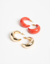 Aros Argollas Set Color Set Argollas Chunky - Rojo Cereza
