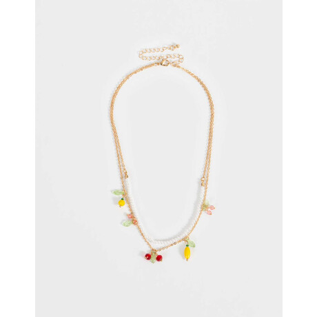 Collar Corto Multicadena Frutas Dorado