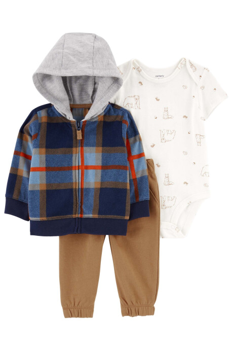Set tres piezas campera de micropolar, pantalón y body de algodón Set tres piezas campera de micropolar, pantalón y body de algodón