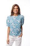 BLUSA CORALINA ESTAMPADO TURQUESA Y BLANCO