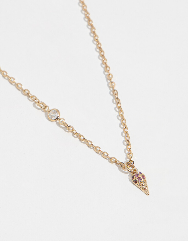 Cadena Corta con Dije Strass Collar Con Dije De Heladito - Dorado