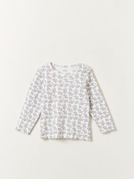 Remera rib Estampa Flores Crudo