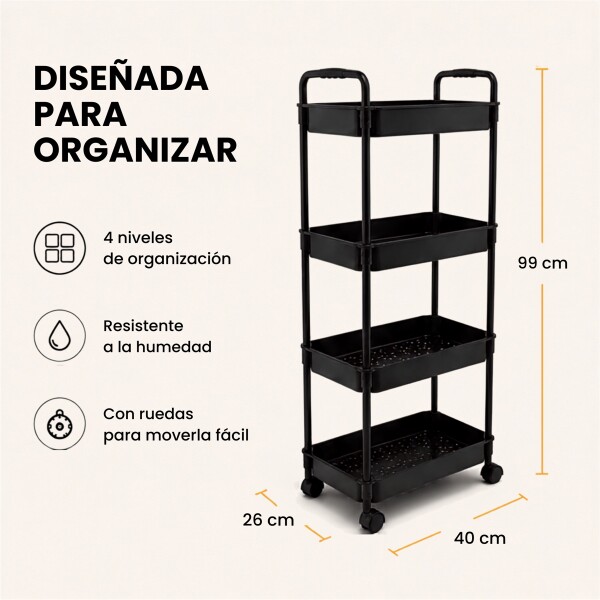 Carrito Organizador Auxiliar Multituso 4 Niveles Con Ruedas Negro 1