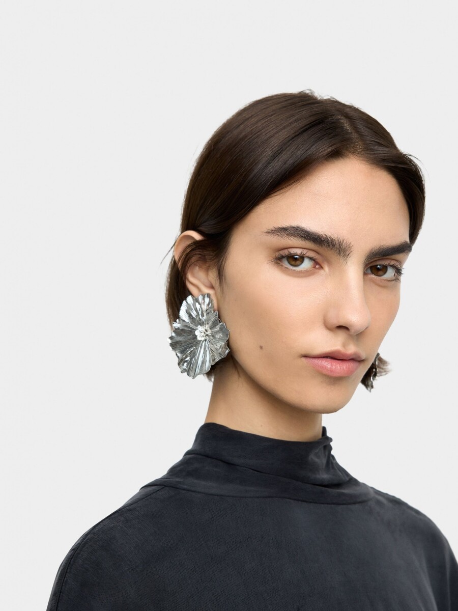 Pendientes Maxi De Flor Doble Esmaltados plateado
