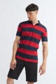 Remera cuello polo a rayas ROJO