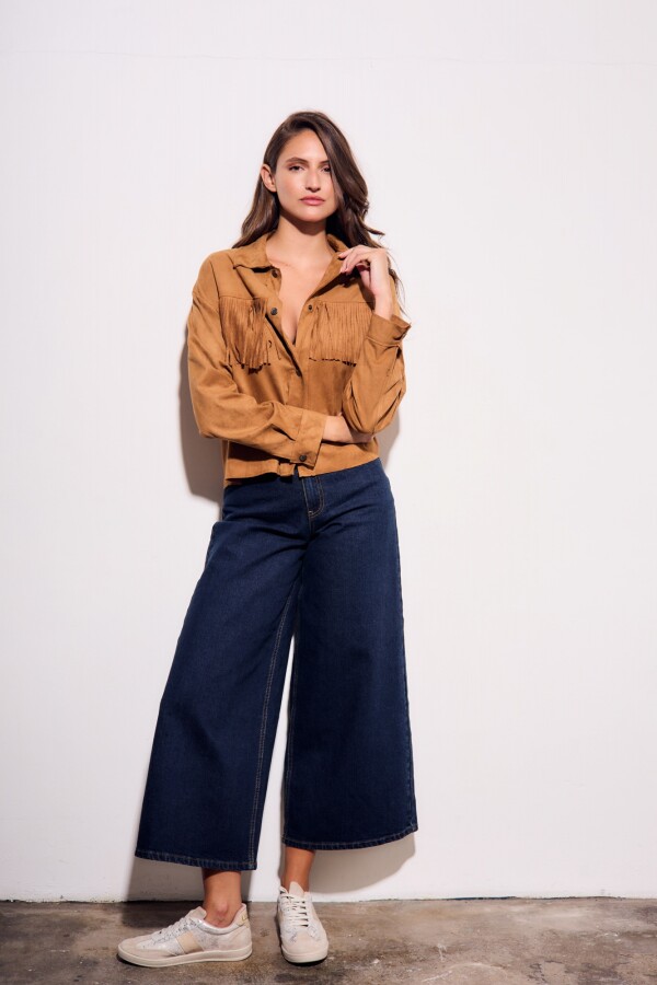 Camisa Gamuza Flecos Camel