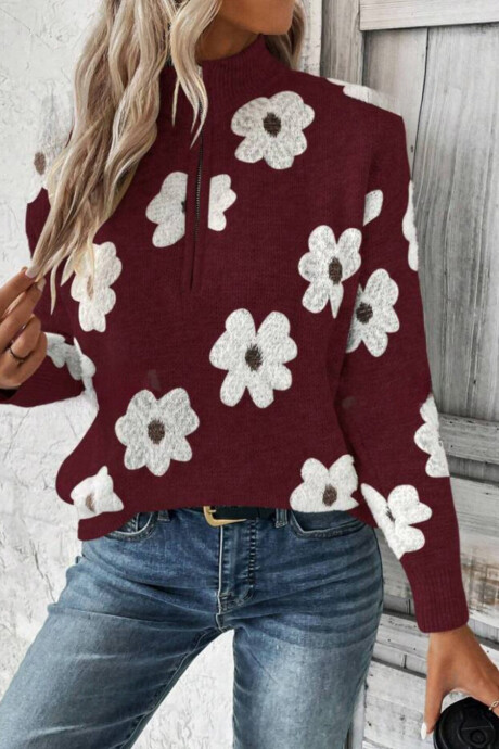 Buzo flores zipper AGNES Bordeaux