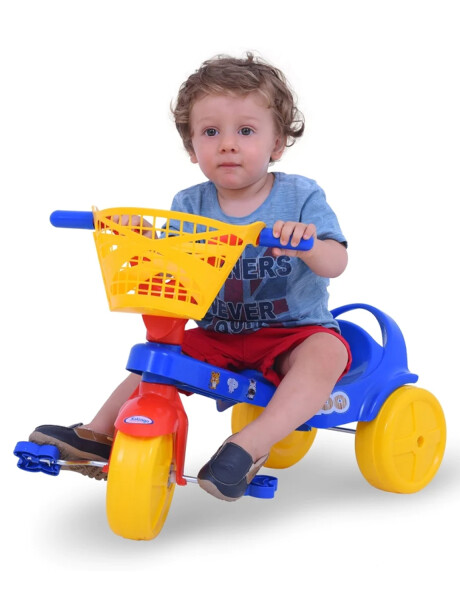 Triciclo de plástico con pedales y canasto Azul