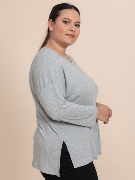 Remera manga larga rib Gris Melange