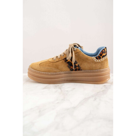 Zapatilla Combinada Cuero Camel