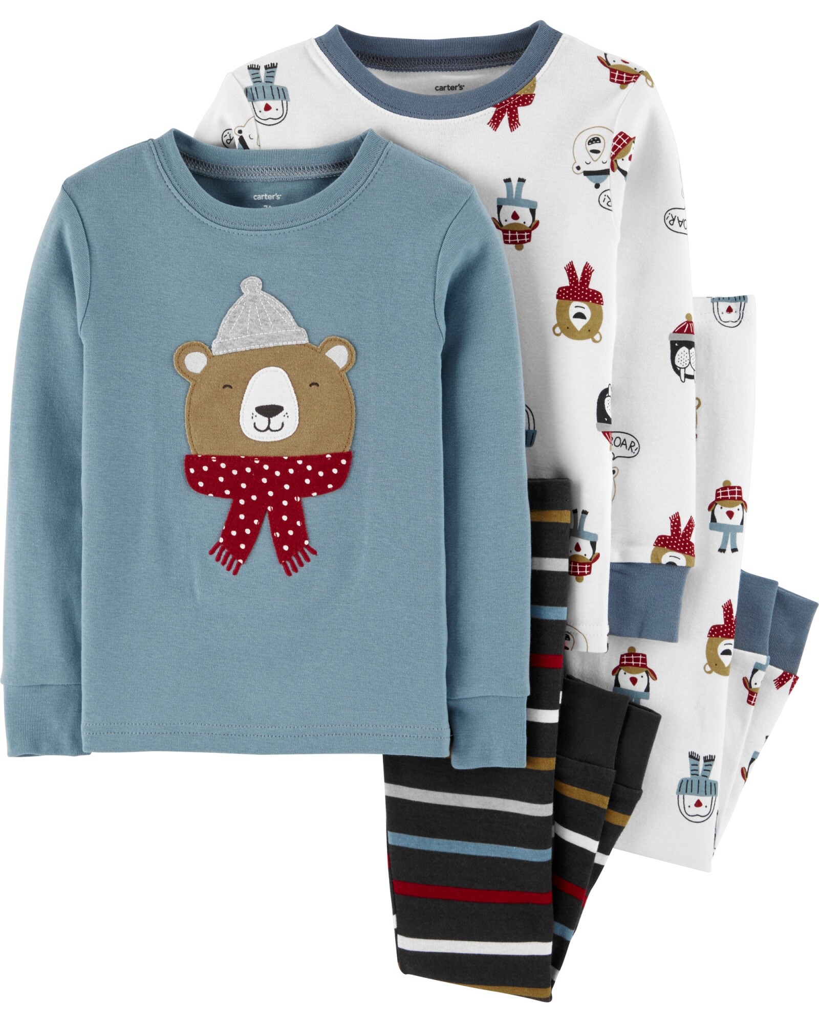 Pijama cuatro piezas de algodón, dos pantalones y dos remeras diseño osos Sin color