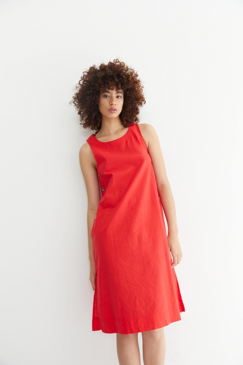 Vestido de lino con botones rojo
