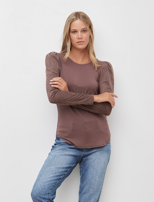 Remera Manga Suede MARRON