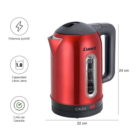 Jarra Eléctrica en Acero Inoxidable 1.8L y 1500W Cuori Calda Rojo