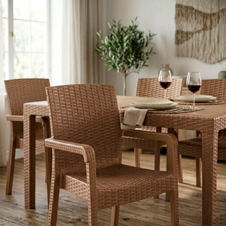 Silla Jardín Rattan Exterior Balcón Apilable UV 150k Capuccino