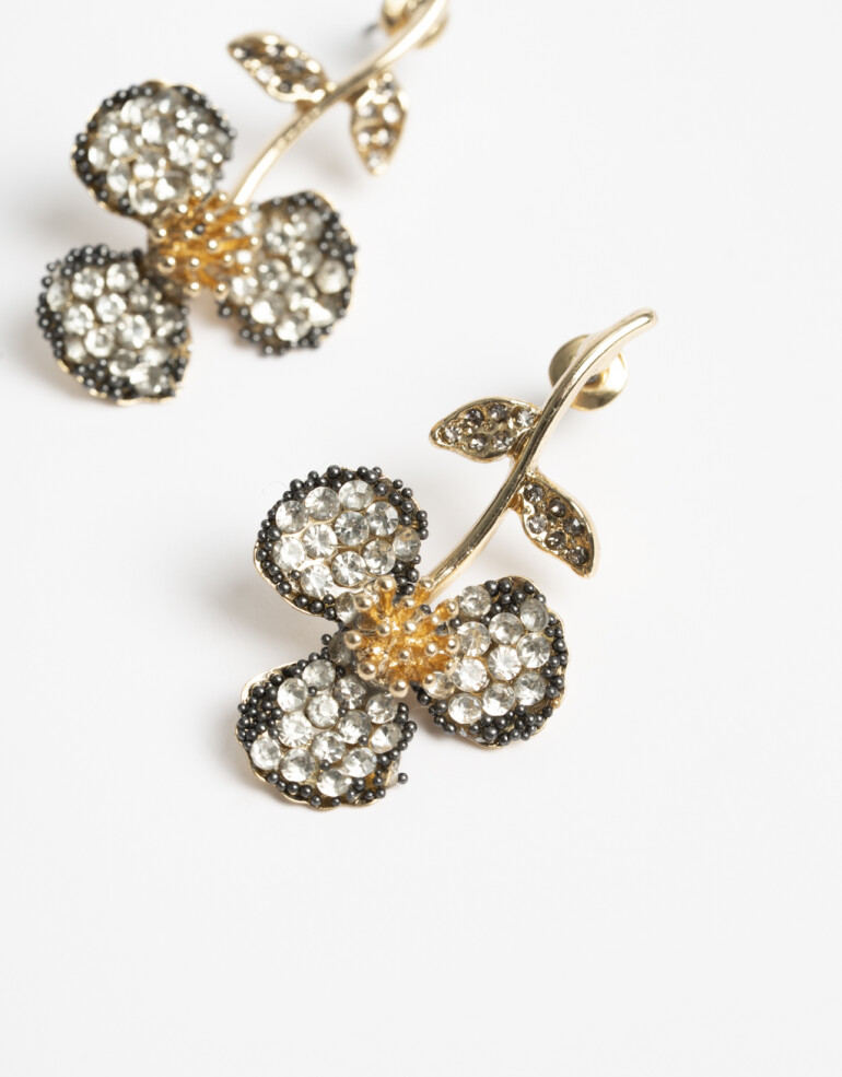 Aros Colgantes Cortos Strass Aros Colgantes Flor Strass - Cristal