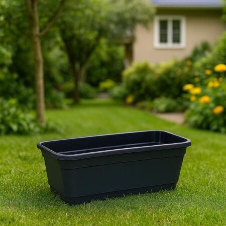 MACETA JARDINERA RECTANGULAR 16LTS 65X23X16,5CM NEGRO