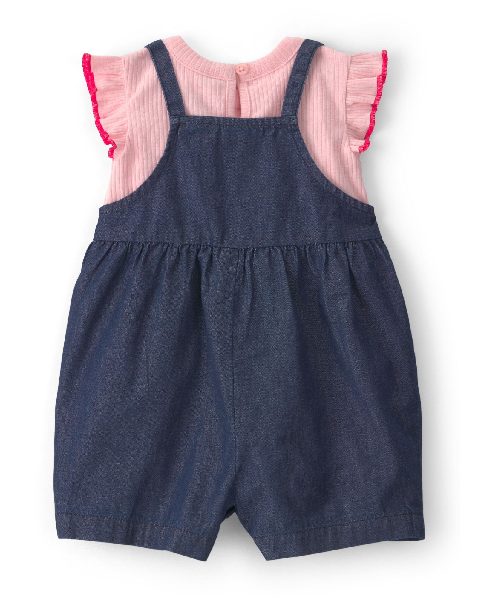 Set dos piezas, monito corto de chambray y remera de algodón acanalado Set dos piezas, monito corto de chambray y remera de algodón acanalado