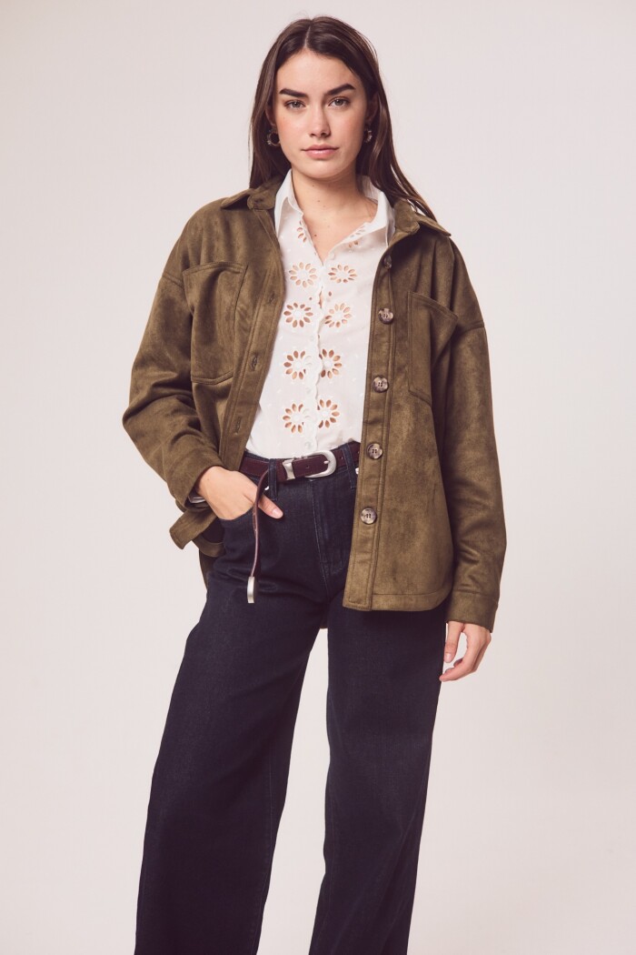 Sobrecamisa Gamuza Cuero Vegano Verde Oliva