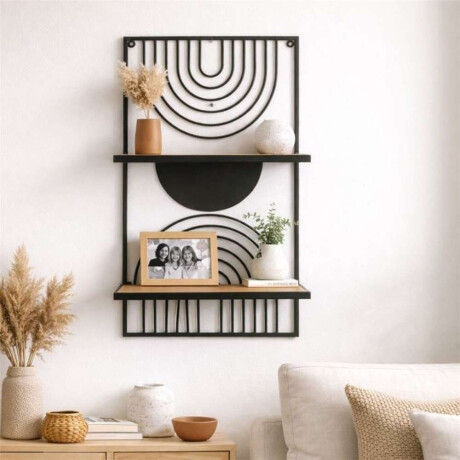 Repisa 2 Niveles Circulos Metal Y Madera 40.5X64X3 Cm