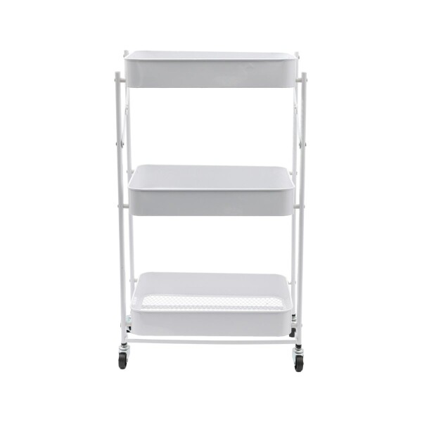 Carro Organizador de Metal Plegable Canasto con 3 Estantes y Ruedas Multiuso IMBACK Color Blanco Carro Organizador de Metal Plegable Canasto con 3 Estantes y Ruedas Multiuso IMBACK Color Blanco