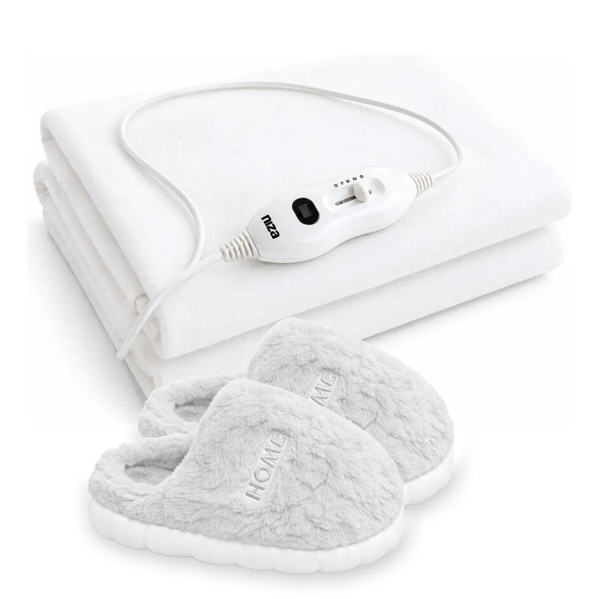 Set Pantufla Unisex + Calienta Cama 1Pza 3 Intensidades - Gris Claro 