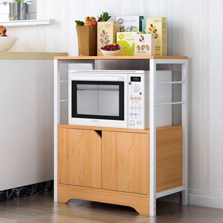 Mueble Cocina Multiuso para Microondas c/ Estantes y Puertas Cerejeira/blanco