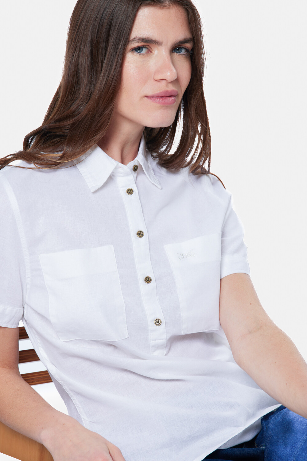 CAMISA DE LINO MEDIO BOTÓN Blanco