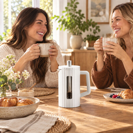 Cafetera Prensa Francesa 600ml Vidrio Borosilicato Blanco