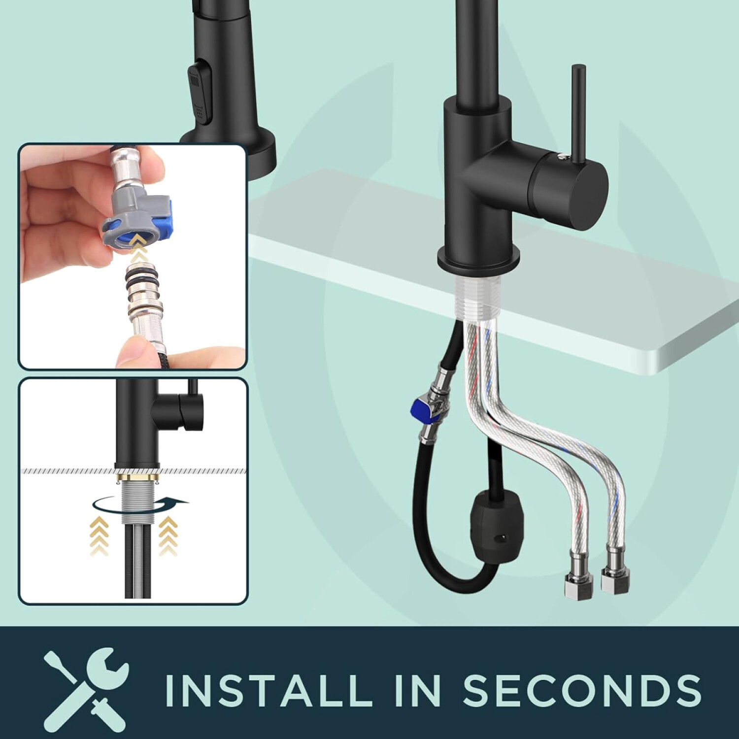 Canilla Monocomando Extensible de Cocina con Soporte Negro — Otec