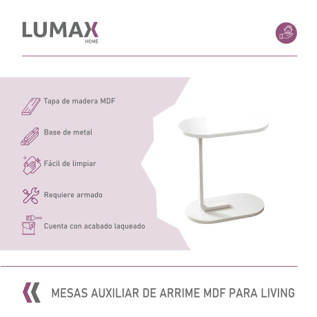 Mesa auxiliar Lumax de arrime MDF minimalista para living Madera Blanco