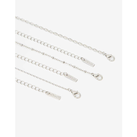 Set De Collares Cadena Metal Plateado Rodio