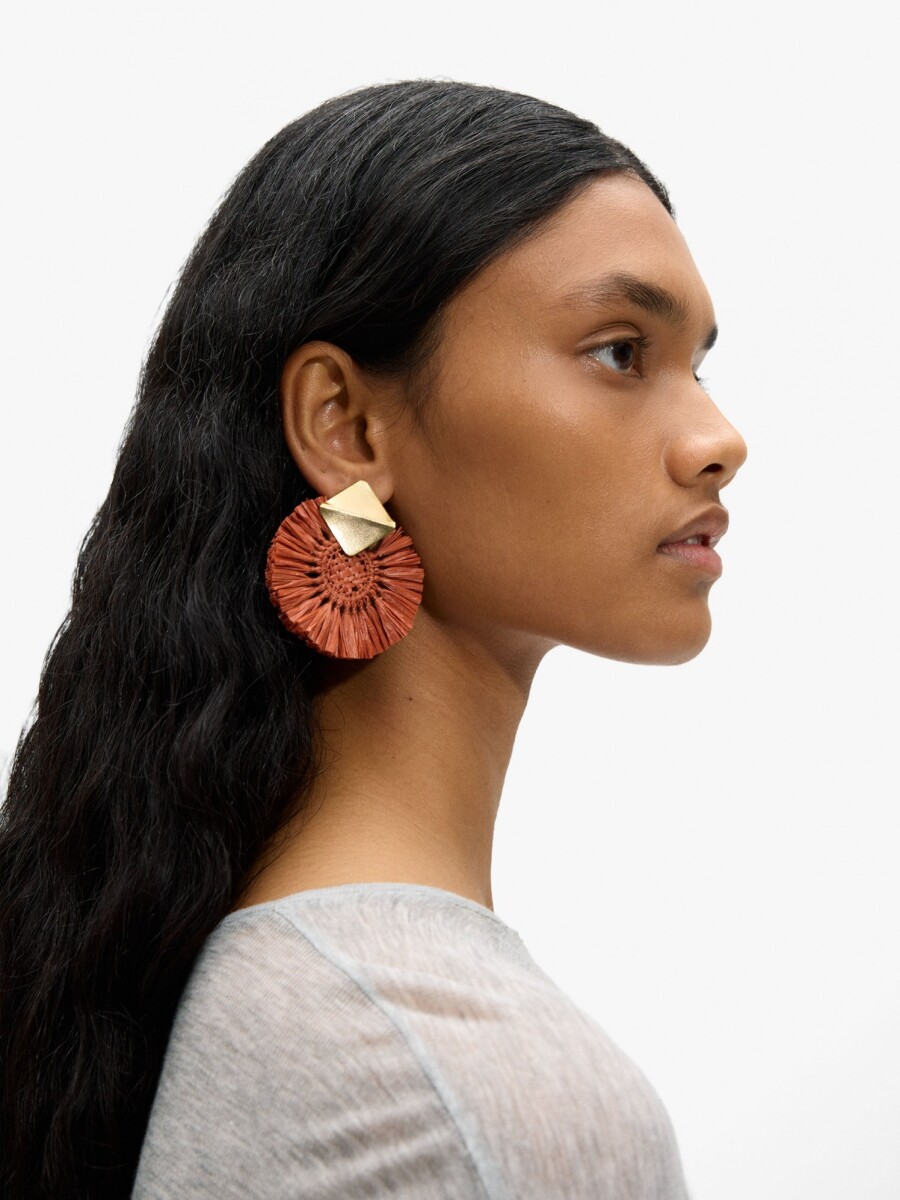 Pendientes Maxi Redondos Con Rafia naranja