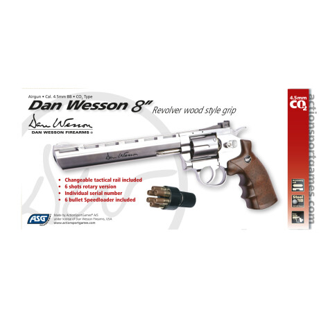 Revólver Full Metal Dan Wesson 8" A Co2 4,5mm - ASG Plateado