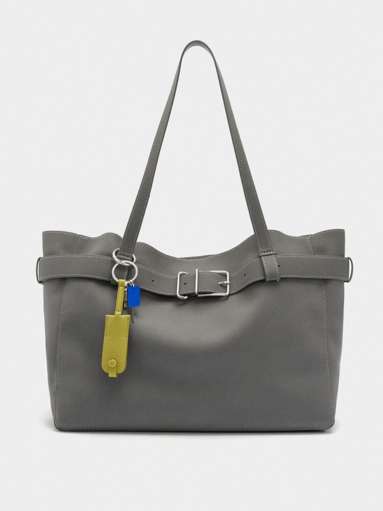 Bolso Shopper Con Cinturón Y Colgante gris